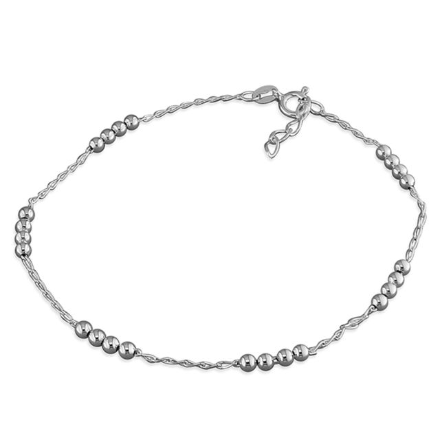 Buy Sterling Silver Diamond-Cut Bead Anklet by World of Jewellery