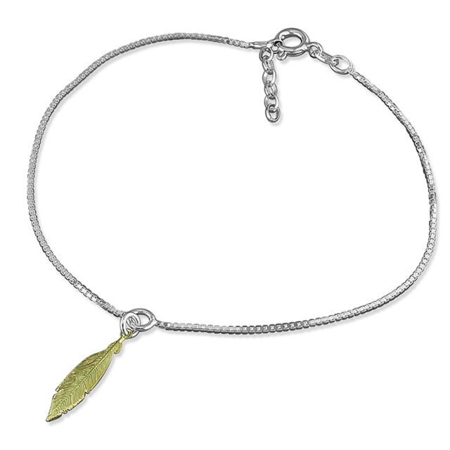 Buy Sterling Silver With Yellow Gold-Plated Feather Anklet by World of Jewellery