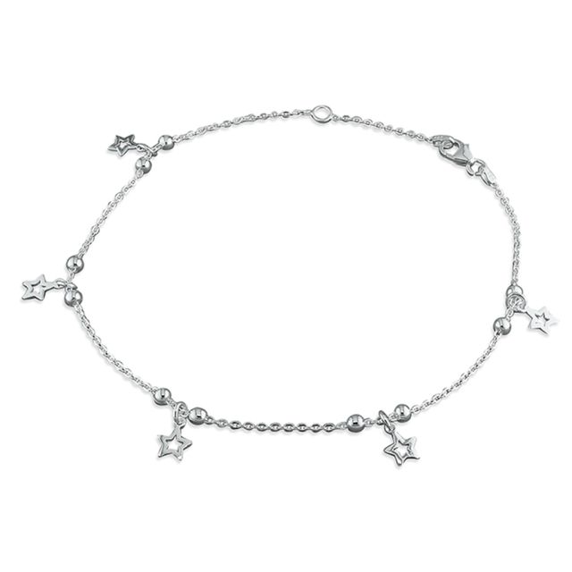 Buy Sterling Silver Beads And Stars Anklet by World of Jewellery