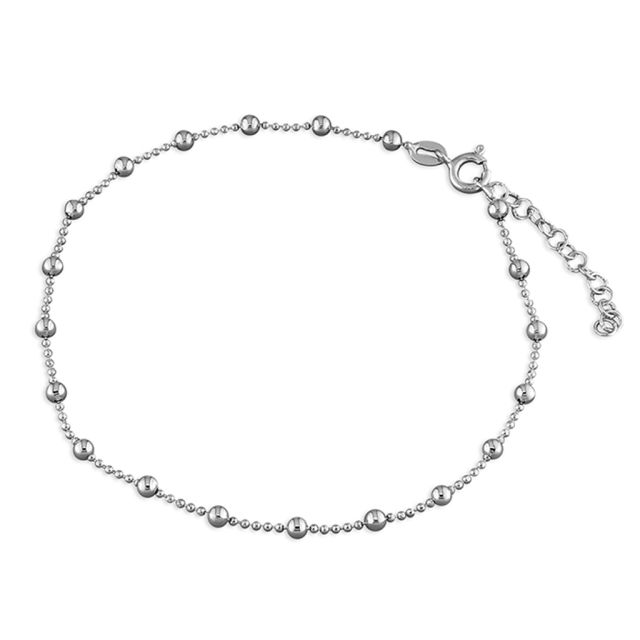 Buy Sterling Silver Plain Bead Anklet by World of Jewellery