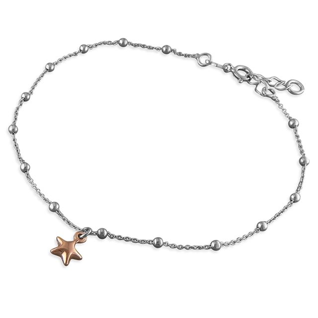 Buy Sterling Silver With Rose Gold-Plated Star Anklet by World of Jewellery