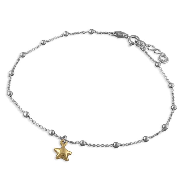 Buy Sterling Silver With Yellow Gold-Plated Star Anklet by World of Jewellery