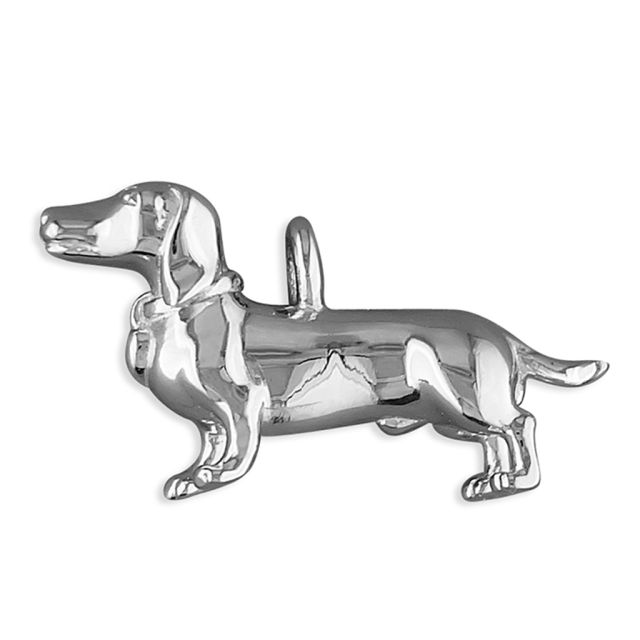 Buy Sterling Silver Dachshund Dog With Diamond-Set Collar Pendant by World of Jewellery