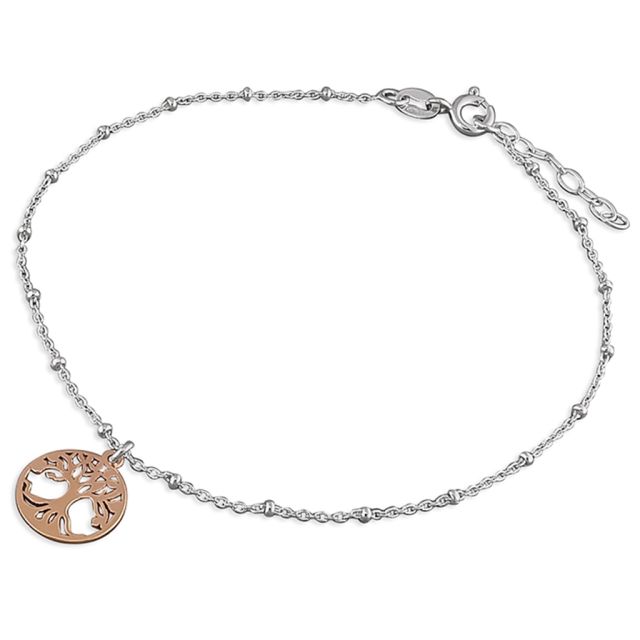 Buy Sterling Silver With Rose Gold-Plated Tree-Of-Life Anklet by World of Jewellery