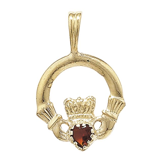 Buy 9ct Gold Garnet Set Claddagh Pendant On A Belcher Necklace by World of Jewellery