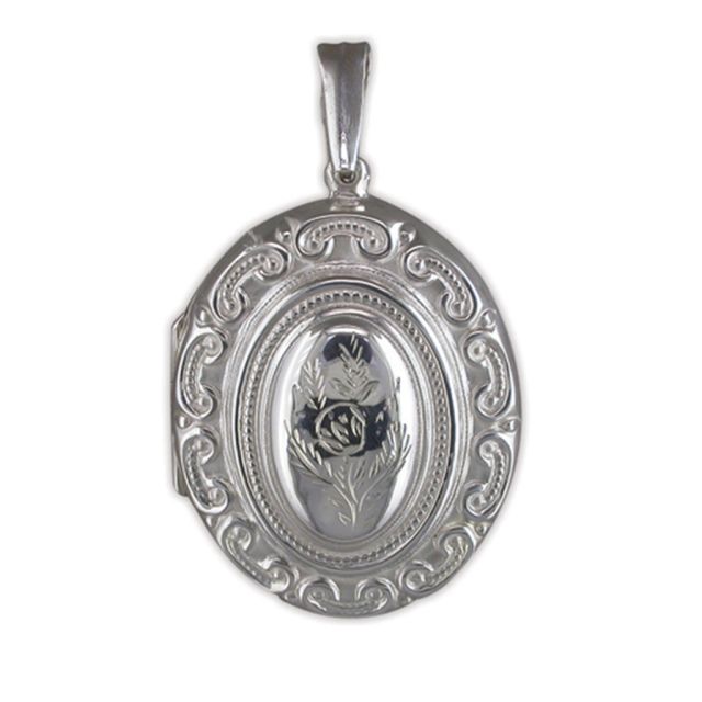 Buy Sterling Silver Large Ornate Victorian Oval Locket On A Snake Necklace by World of Jewellery