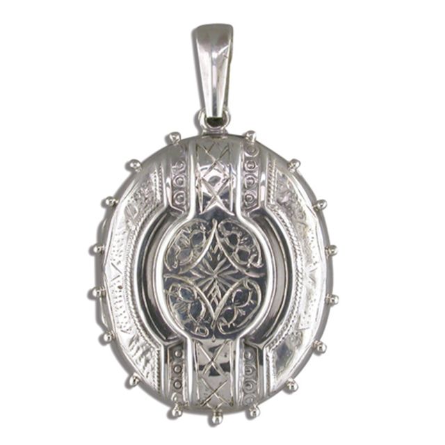 Buy Sterling Silver Large Fancy Victorian Oval Locket On A Snake Necklace by World of Jewellery
