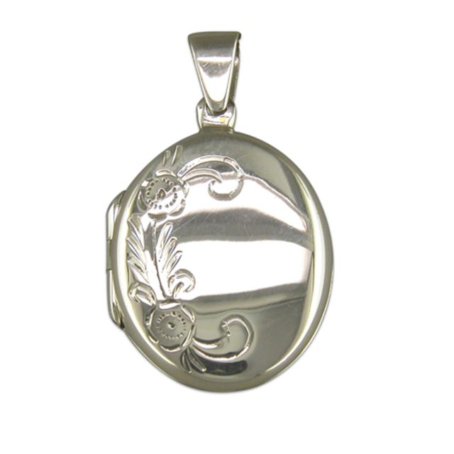 Buy Sterling Silver Flower Pattern Oval Locket by World of Jewellery