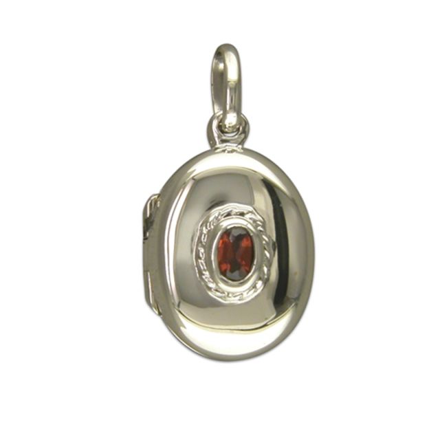 Buy Sterling Silver Small Plain Oval With Garnet Locket by World of Jewellery