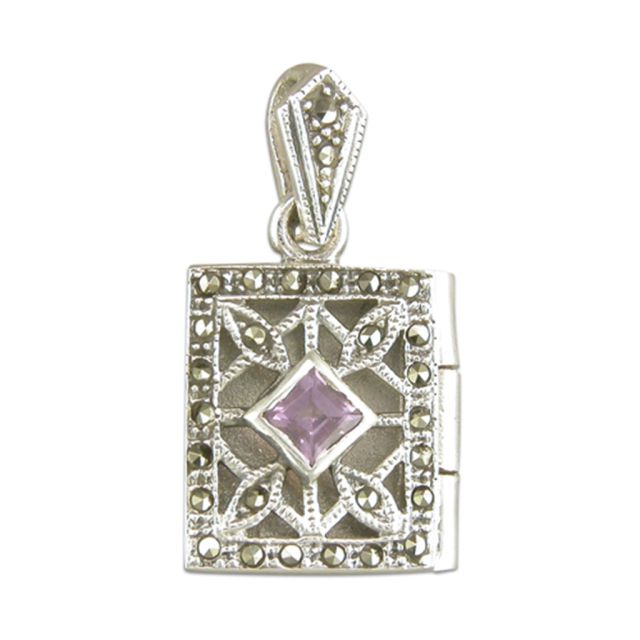 Buy Sterling Silver Amethyst & Marcasite Oblong Book Locket by World of Jewellery