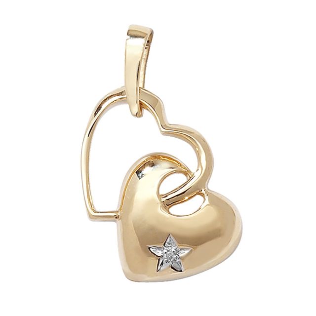 Buy 9ct Gold 0.003ct Diamond Set Double Heart Pendant On A Belcher Necklace by World of Jewellery