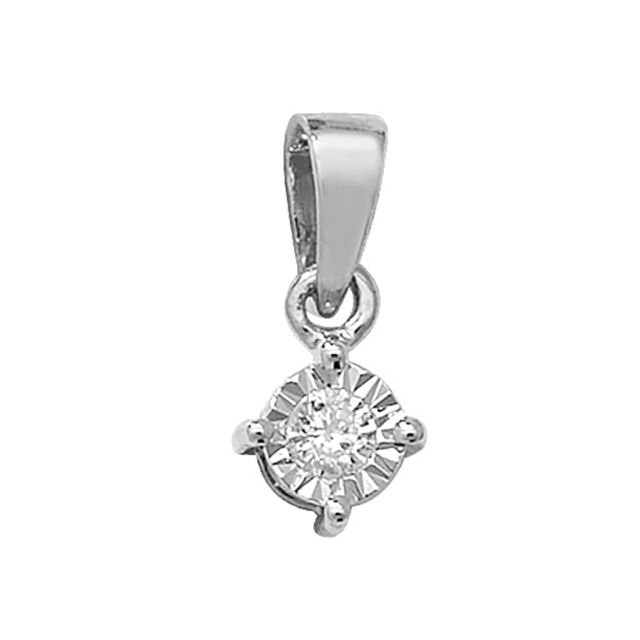 Buy 9ct White Gold 0.06ct Illusion Set Diamond Pendant On A Belcher Necklace by World of Jewellery