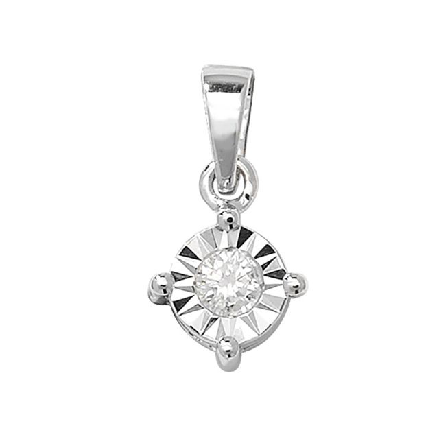 Buy 9ct White Gold 0.13ct Illusion Set Diamond Pendant On A Belcher Necklace by World of Jewellery