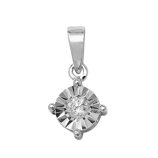 Buy 9ct White Gold 0.15ct Illusion Set Diamond Pendant On A Belcher Necklace by World of Jewellery
