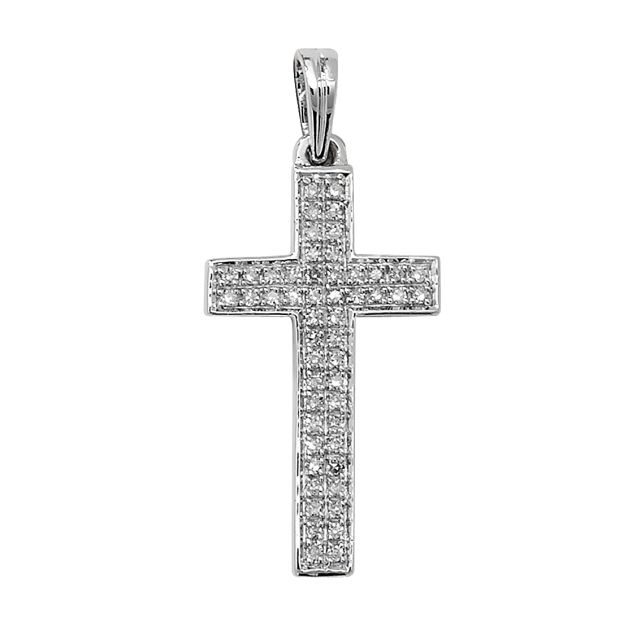 Buy 9ct White Gold 0.16ct Pave Set Diamond Cross Pendant On A Belcher Necklace by World of Jewellery