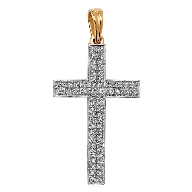 Buy 9ct Gold 0.26ct Pave Set Diamond Cross Pendant On A Belcher Necklace by World of Jewellery