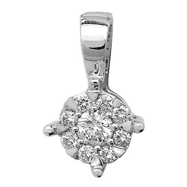 Buy 9ct White Gold 0.13ct Diamond Pendant On A Belcher Necklace by World of Jewellery