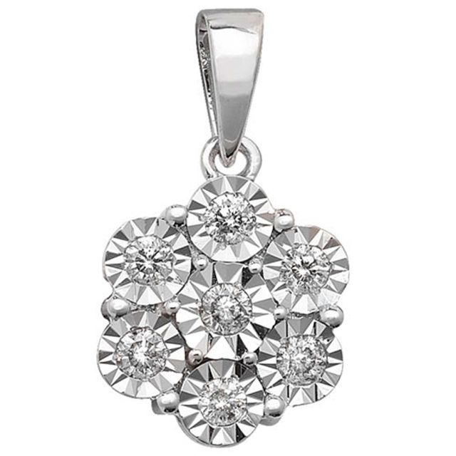 Buy 9ct White Gold 0.25ct Illusion Set Diamond Pendant On A Belcher Necklace by World of Jewellery