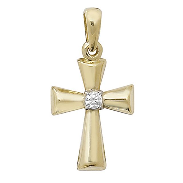 Buy 9ct Gold Single Cubic Zirconia Cross Pendant On A Belcher Necklace by World of Jewellery