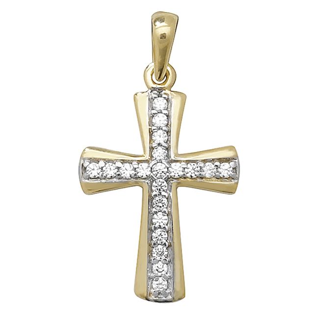 Buy 9ct Gold Cubic Zirconia Cross Pendant On A Belcher Necklace by World of Jewellery