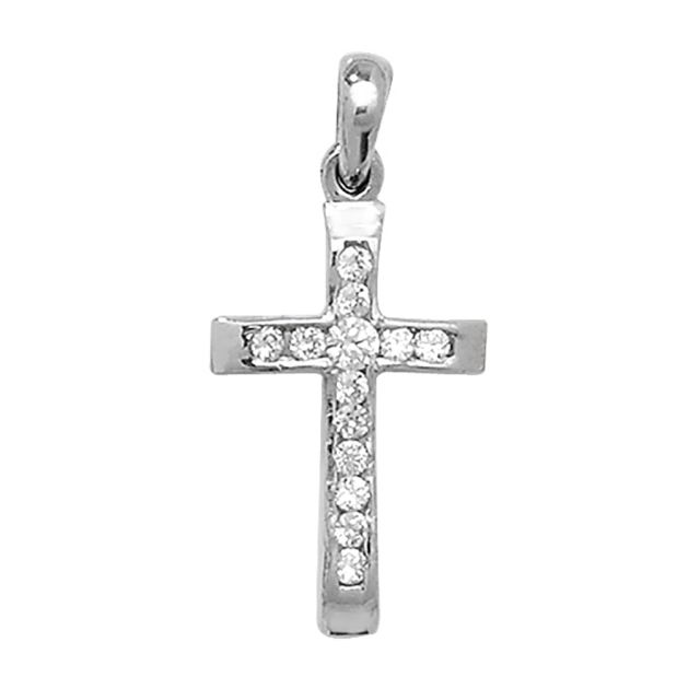 Buy Men's 9ct White Gold Cubic Zirconia Cross Pendant On A Curb Necklace by World of Jewellery