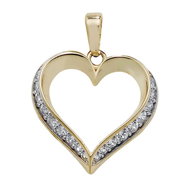 Buy 9ct Gold Cubic Zirconia Edged Heart Pendant On A Belcher Necklace by World of Jewellery