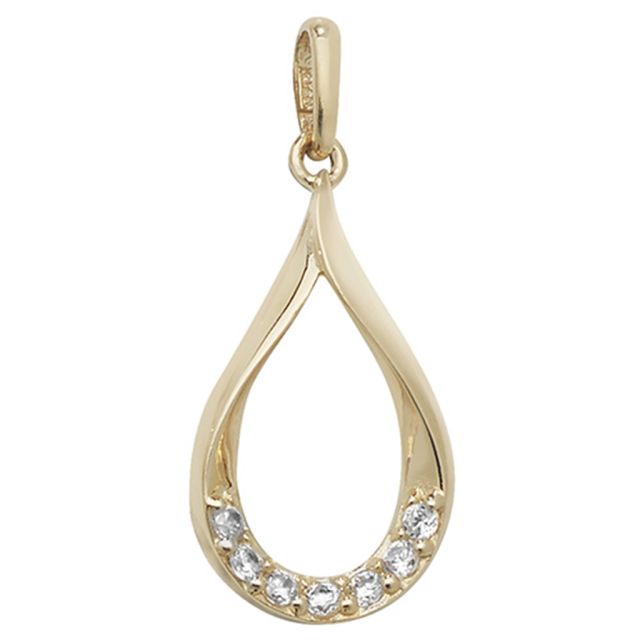 Buy 9ct Gold Cubic Zirconia Teardrop Shaped Pendant On A Belcher Necklace by World of Jewellery