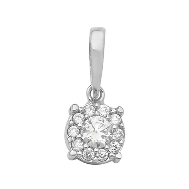 Buy Men's 9ct White Gold Cubic Zirconia Round Pendant On A Curb Necklace by World of Jewellery