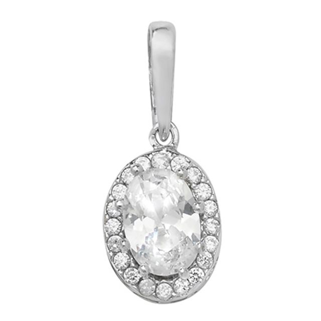 Buy Men's 9ct White Gold Cubic Zirconia Oval Pendant On A Curb Necklace by World of Jewellery