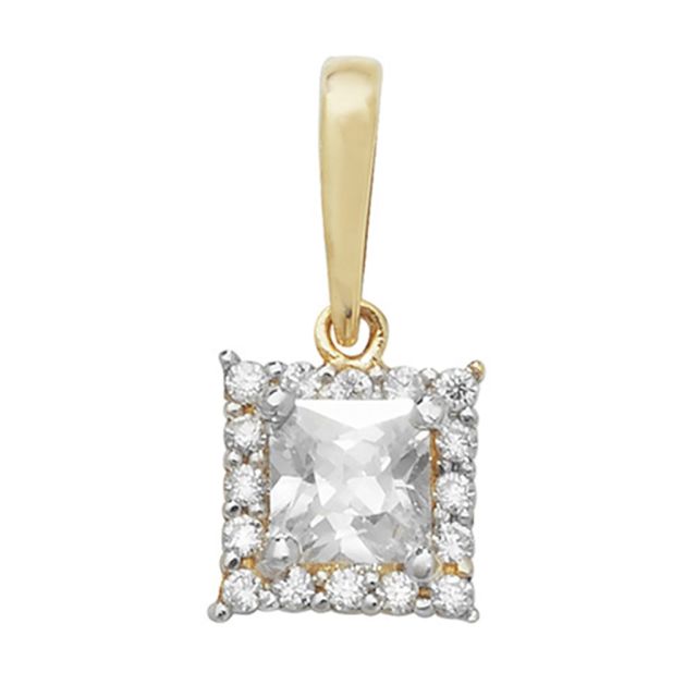 Buy 9ct Gold Cubic Zirconia Large Square Pendant On A Belcher Necklace by World of Jewellery