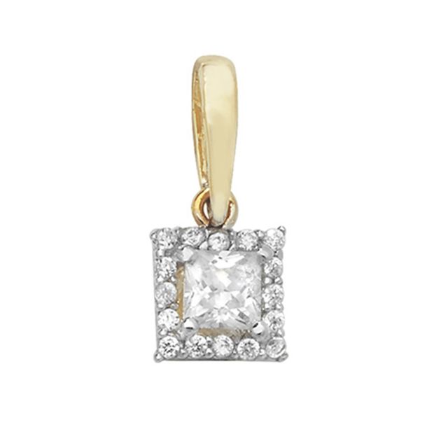 Buy 9ct Gold Cubic Zirconia Small Square Pendant On A Belcher Necklace by World of Jewellery