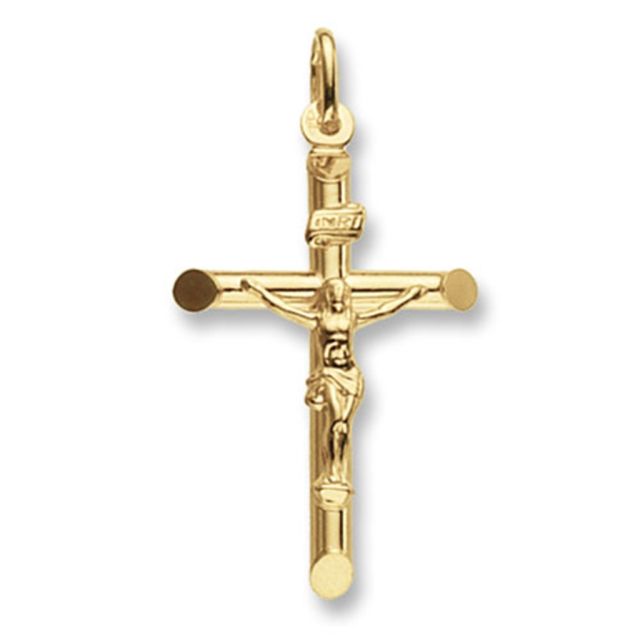 Buy 9ct Gold Tubular Crucifix Pendant On A Belcher Necklace by World of Jewellery