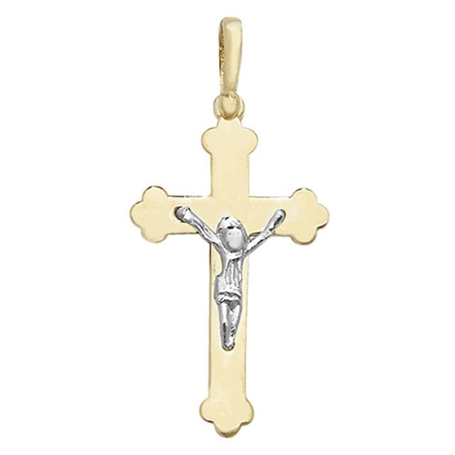 Buy 9ct Yellow and White Gold Crucifix Pendant On A Belcher Necklace by World of Jewellery