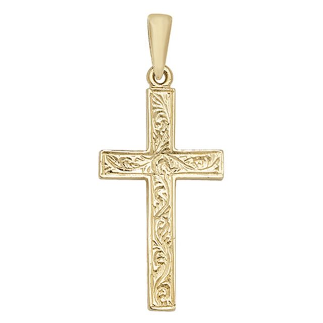 Buy 9ct Gold Engraved Cross Pendant On A Belcher Necklace by World of Jewellery