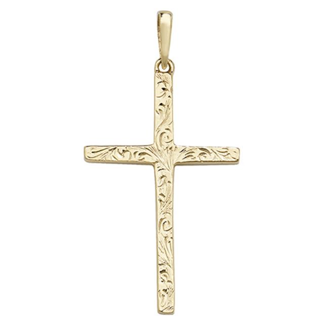Buy 9ct Gold Patterned Cross Pendant On A Belcher Necklace by World of Jewellery