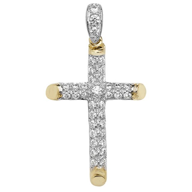 Buy 9ct Gold Large Cubic Zirconia Tubular Cross Pendant On A Belcher Necklace by World of Jewellery