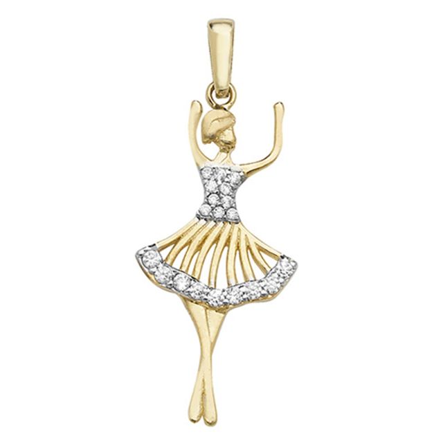 Buy 9ct Gold Cubic Zirconia Ballet Dancer Pendant On A Belcher Necklace by World of Jewellery