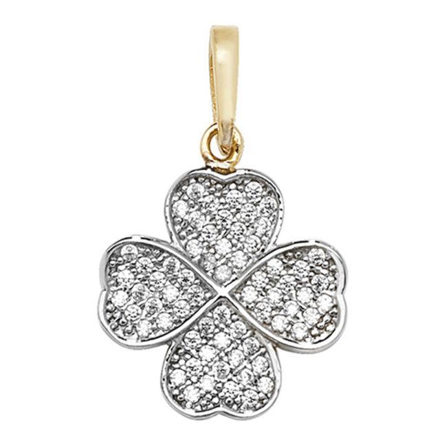 Buy 9ct Gold Cubic Zirconia Four Leaf Clover Pendant On A Belcher Necklace by World of Jewellery