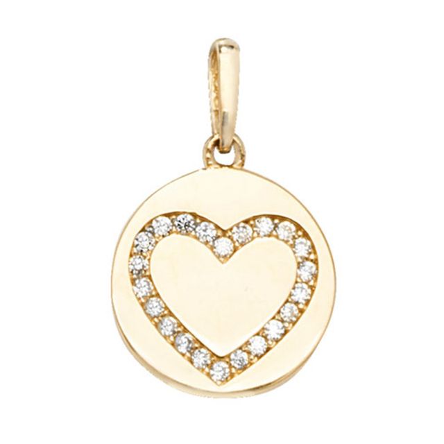 Buy 9ct Gold Disk With Cubic Zirconia Heart Pendant On A Belcher Necklace by World of Jewellery