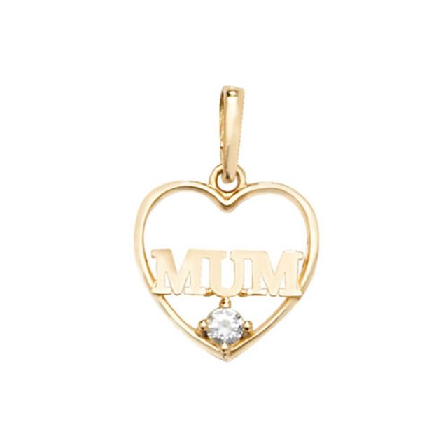 Buy 9ct Gold Single Cubic Zirconia Mum Heart Pendant On A Belcher Necklace by World of Jewellery