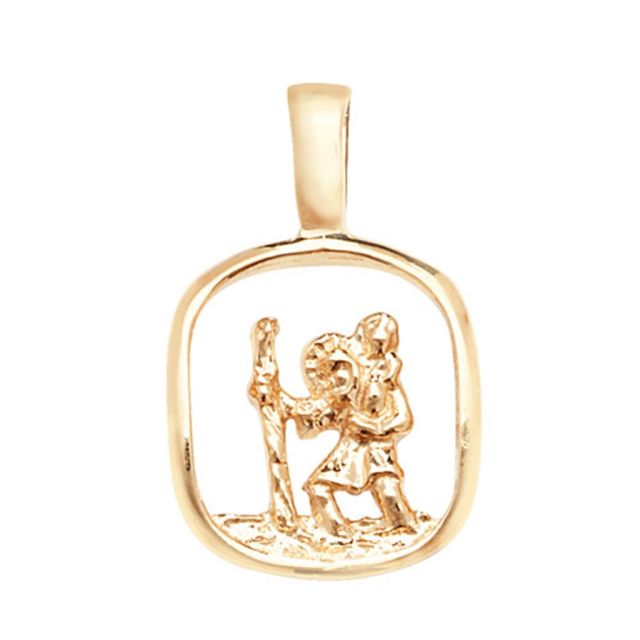 Buy 9ct Gold Open Cut Out St Christopher Pendant On A Belcher Necklace by World of Jewellery