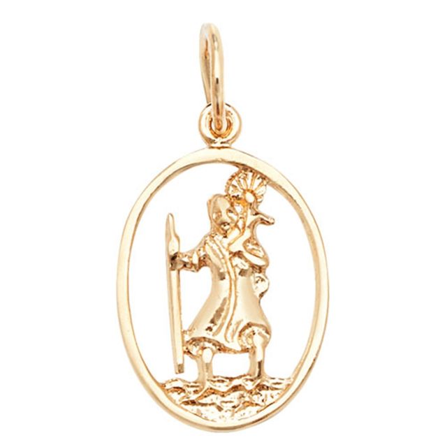 Buy 9ct Gold Open Oval St Christopher Pendant On A Belcher Necklace by World of Jewellery
