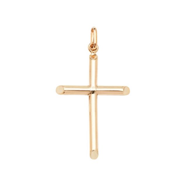 Buy 9ct Gold Plain 30mm High Tubular Cross Pendant On A Belcher Necklace by World of Jewellery
