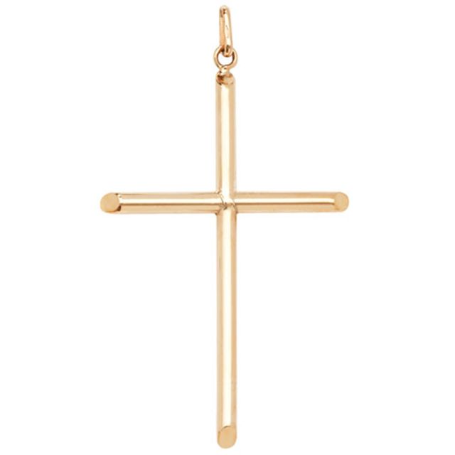 Buy 9ct Gold Plain 50mm High Tubular Cross Pendant On A Belcher Necklace by World of Jewellery