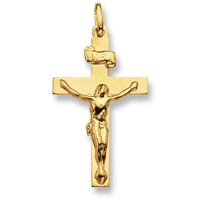 Buy 9ct Gold Crucifix Pendant On A Belcher Necklace by World of Jewellery