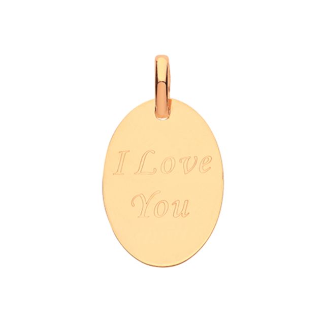 Buy 9ct Gold I Love You Engraved Oval Pendant On A Belcher Necklace by World of Jewellery