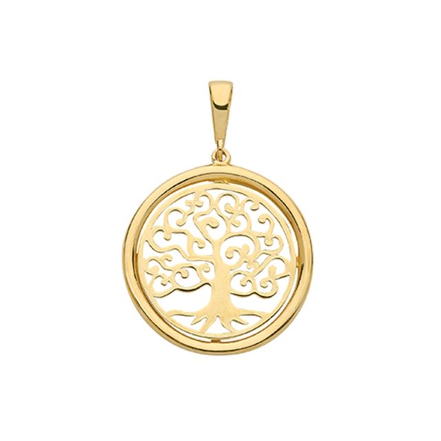 Buy Men's 9ct Gold Medium Plain Round Tree Of Life Pendant On A Curb Necklace by World of Jewellery
