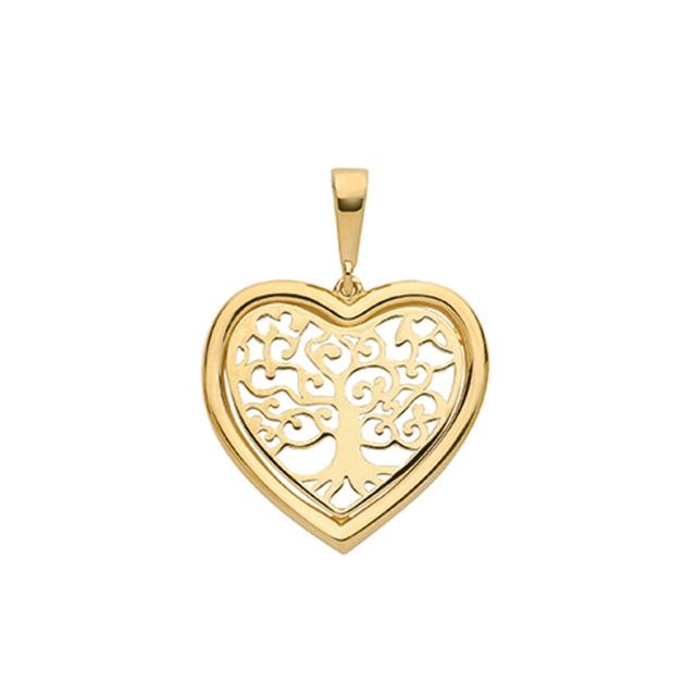 Buy Men's 9ct Gold Medium Plain Heart Tree Of Life Pendant On A Curb Necklace by World of Jewellery