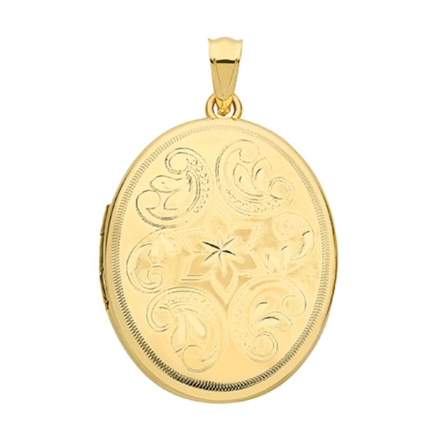 Buy Children's 9ct Gold Flower Engraved Edge Oval Locket On A Prince of Wales Necklace by World of Jewellery