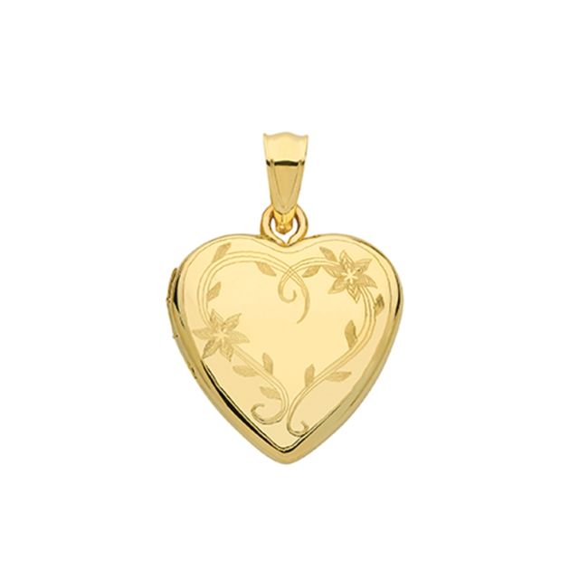 Buy Children's 9ct Gold Flower Engraved Heart Locket On A Prince of Wales Necklace by World of Jewellery